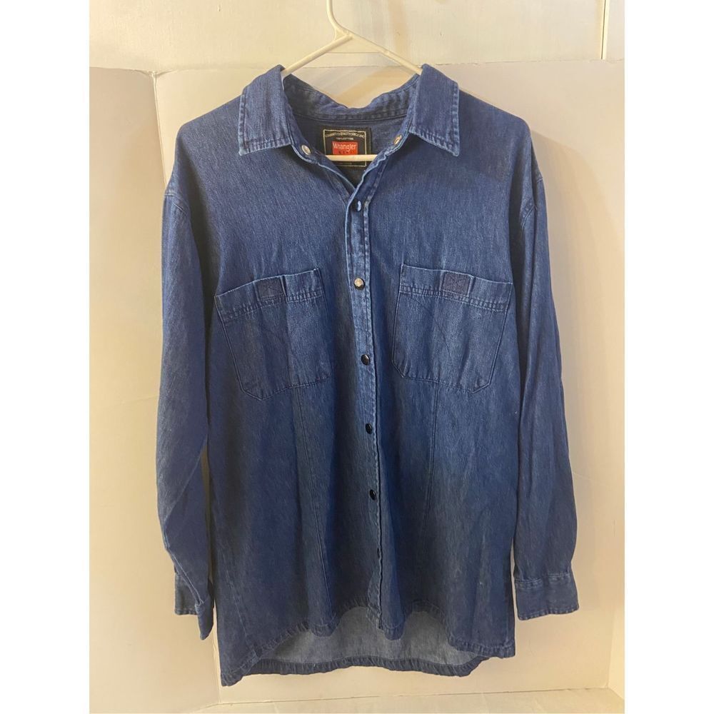 Wrangler Hero M denim snap button long sleeved shirt 100‎ cotton Medium rn#14666